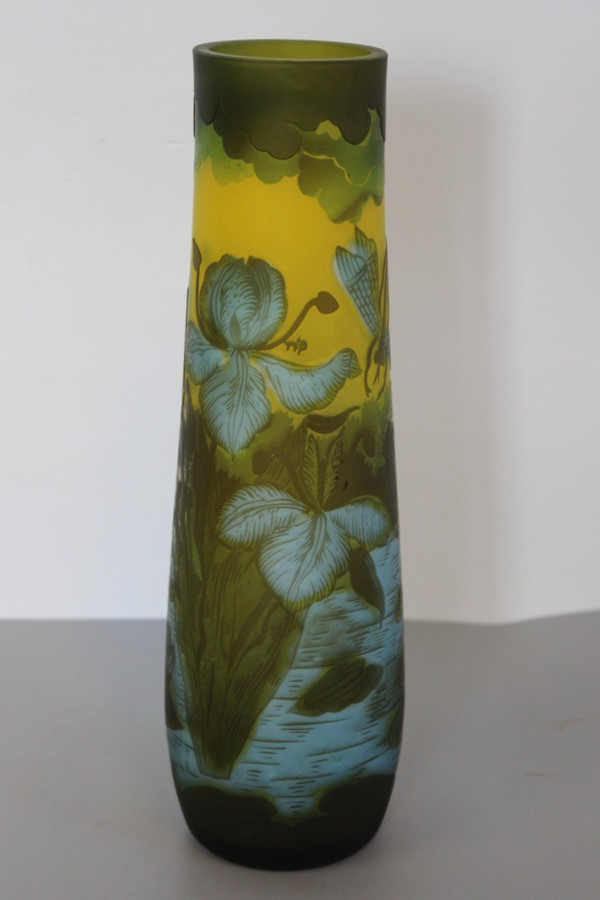 Gallé Tip Vase With Dragonfly And Frog Circa 1980