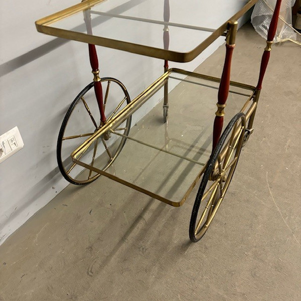 Bar / food trolley 50s Cesare Lacca brass and red. All original. Size 80 x 45. h 71