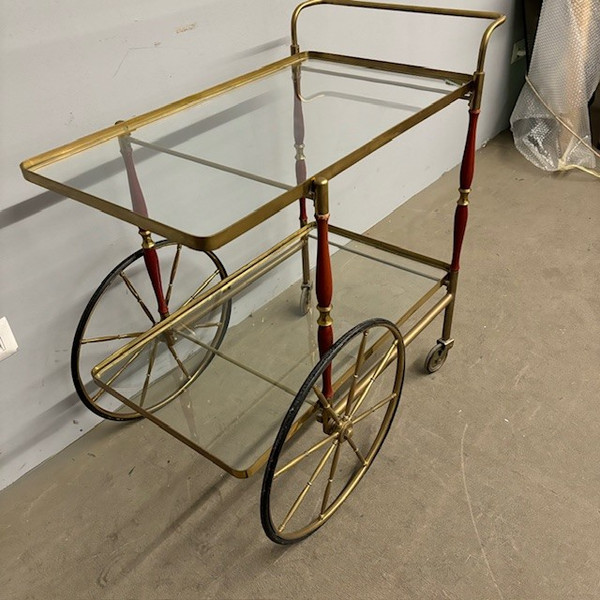 Bar / food trolley 50s Cesare Lacca brass and red. All original. Size 80 x 45. h 71