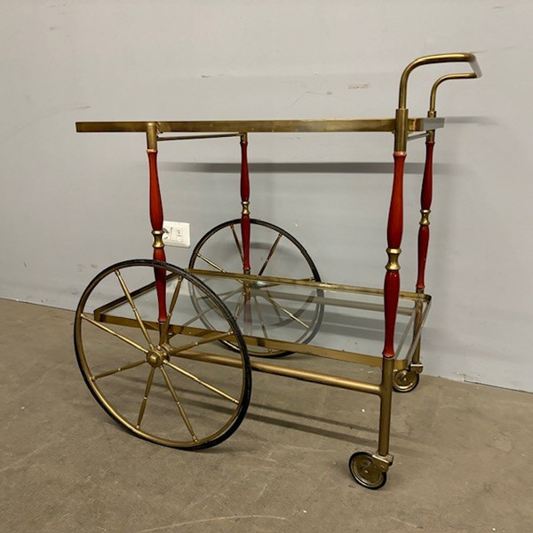 Bar / food trolley 50s Cesare Lacca brass and red. All original. Size 80 x 45. h 71