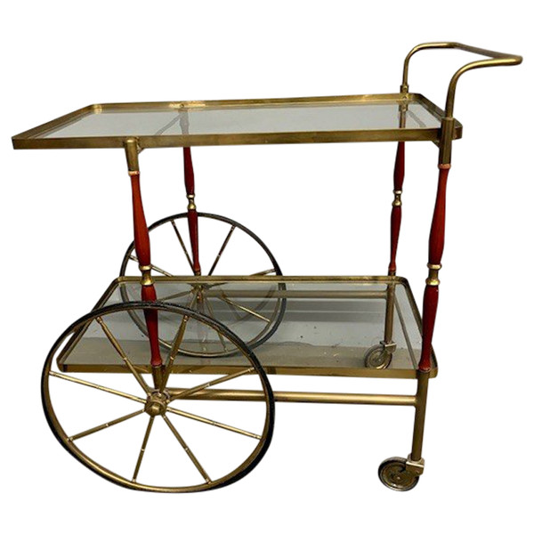 Bar / food trolley 50s Cesare Lacca brass and red. All original. Size 80 x 45. h 71