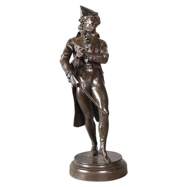 Bronze XIX ème, 62 cm, Jean Jules SALMSON 1823/1902, Le Violoniste sous l’Empire, Ecole Française