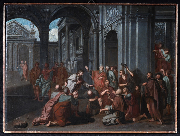 Italian school of the 17th century, Jesus blessing his faithful in the Temple