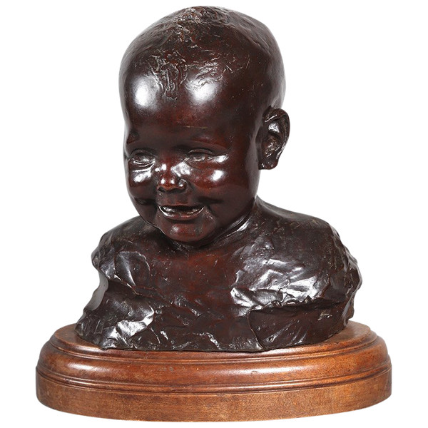 Bronze early 20th century, signed Vito VACCARO 1887/1960, Bust of a Baby