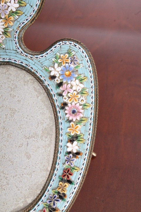 Antique Liberty Frame 1930 made of floral micro mosaic in hard stones. Size 15 x 10