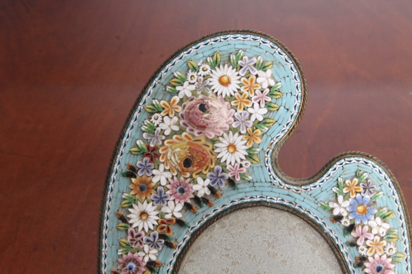 Antique Liberty Frame 1930 made of floral micro mosaic in hard stones. Size 15 x 10