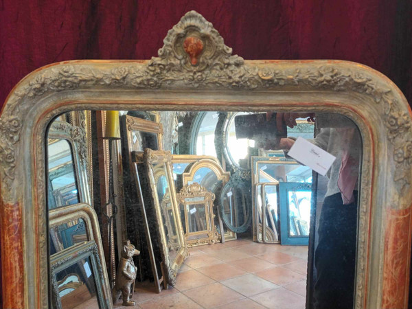 71 X 123 Cm Miroir Ancien étroit, Décors Fleurs, Glace Mercure