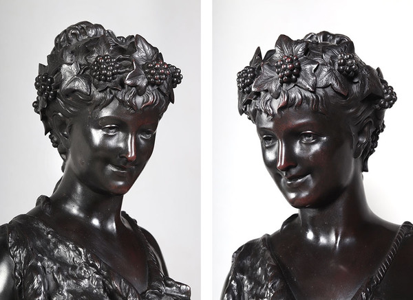 19th century bronze, 50 cm, signed Jean BULIO 1827/1911, Bacchante, Allegory of Spring