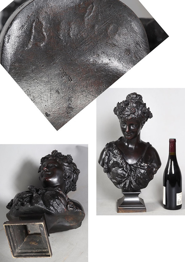 19th century bronze, 50 cm, signed Jean BULIO 1827/1911, Bacchante, Allegory of Spring