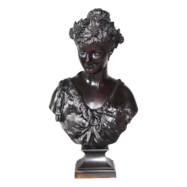 19th century bronze, 50 cm, signed Jean BULIO 1827/1911, Bacchante, Allegory of Spring