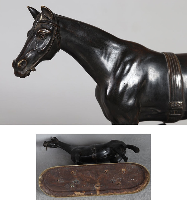 Bronze XIX ème, animalier, Cheval de course, Ecole Françaises