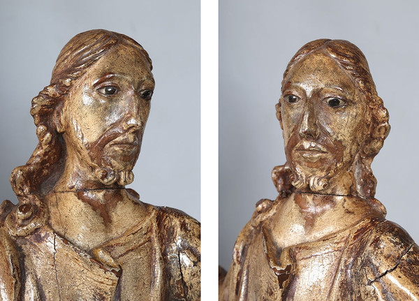 Sculpture du XVII ème, 85 cm, Christ, Bois polychrome aux yeux en verre