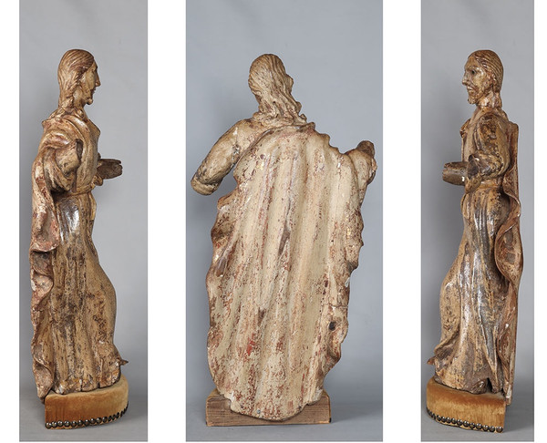 Sculpture du XVII ème, 85 cm, Christ, Bois polychrome aux yeux en verre