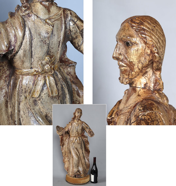 Sculpture du XVII ème, 85 cm, Christ, Bois polychrome aux yeux en verre