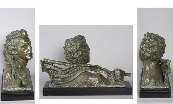 Bronze 1930, 56 cm, Büste: Jean MERMOZ, signiert Alexandre OULINE