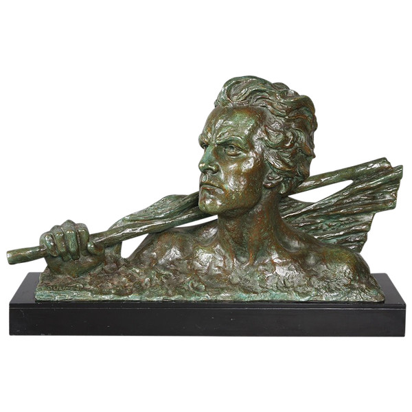 Bronze 1930, 56 cm, Büste: Jean MERMOZ, signiert Alexandre OULINE