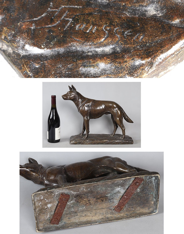 Bronze XIXème, signé H. Hanggen ou H. Hanssen, Chien de berger