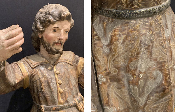 Sant'Isidoro, del XVII secolo, cm 60, Scuola Spagnola, legno policromo e foglia oro