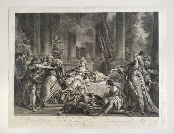 Engraving By Beauvarlet Aman Arrested By Order Of Ahasuerus 18th C Etching Old Print