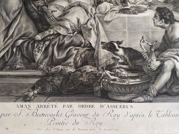 Engraving By Beauvarlet Aman Arrested By Order Of Ahasuerus 18th C Etching Old Print