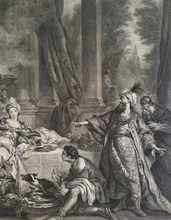 Engraving By Beauvarlet Aman Arrested By Order Of Ahasuerus 18th C Etching Old Print