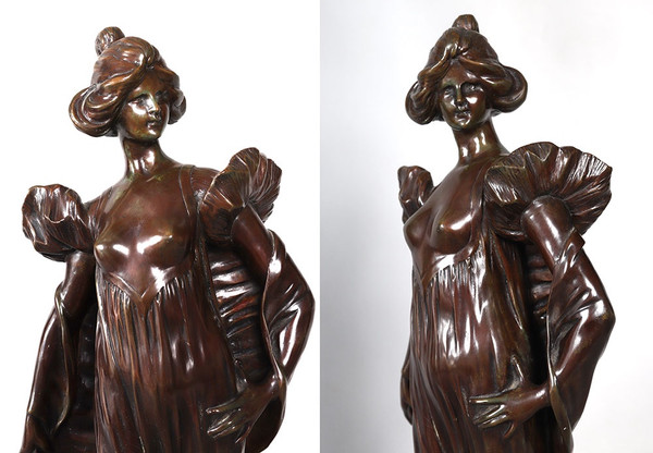 19th century bronze, 51 cm, Jean GAUTHERIN 1840/1890, Young woman with bare breasts