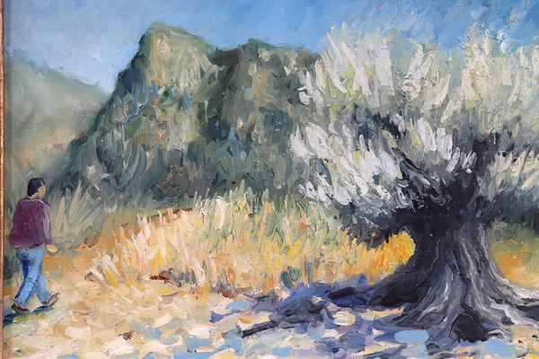 Provence landscape, 62 x 50 cm, Olive trees, South of France, French School