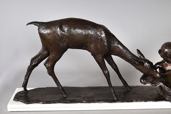 Bronze 1925, 94 cm, Ary BITTER, fondeur : SUSSE, Biches s’abreuvant