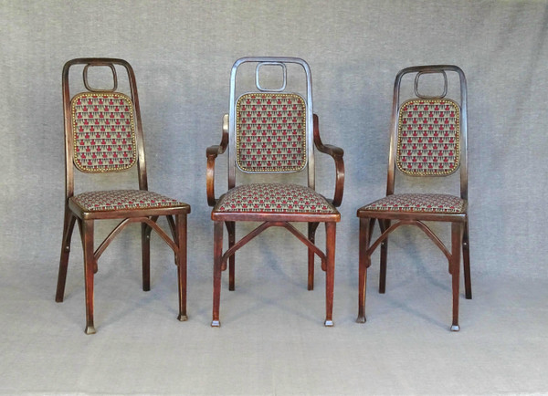 Secession Ensemble, Mundus 1910/1914, one armchair and two chairs, no Thonet