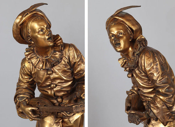 Bronze des 19. Jahrhunderts, 51 cm, signiert: Eutrope BOURET 1883/1906, Pierrot