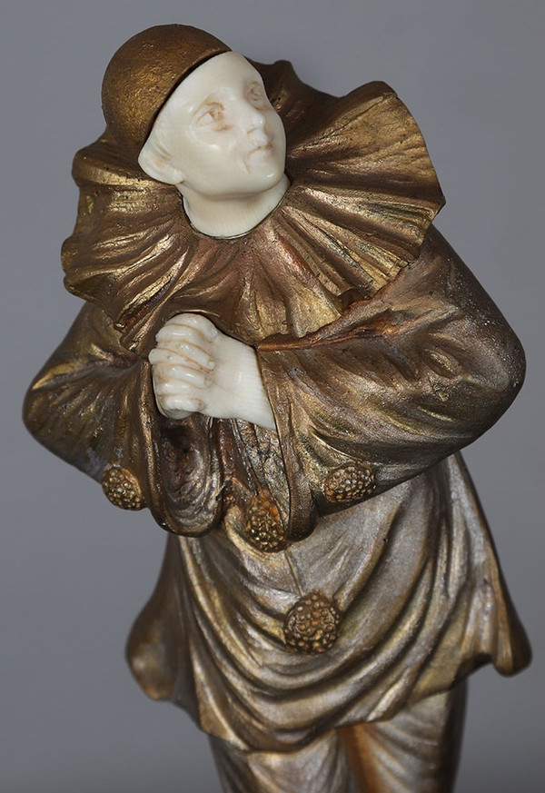 Chryséléphantine début XX ème, 23 cm, Georges OMERTH, Pierrot