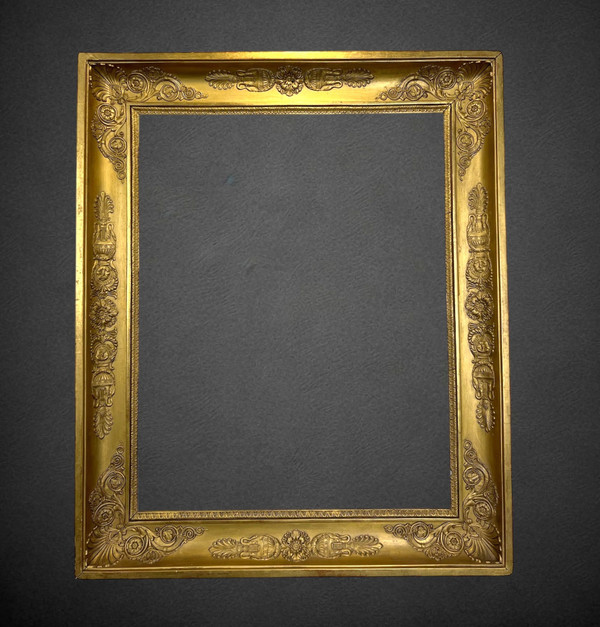 19TH CENTURY EMPIRE STYLE FRAME IN WOOD / GOLD STUCCO FOR PAINTING 53 CM X 42 CM