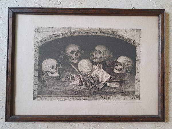 Carl Müller Baumgarten, Vanitas, incisione, fine XIX secolo/inizio XX secolo. 