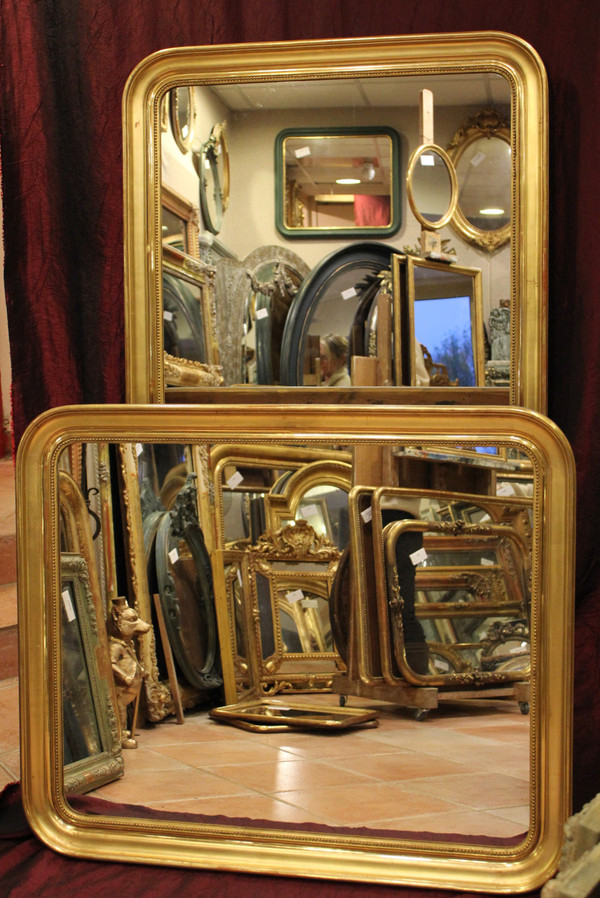 81 X 97 CM Paire de miroirs Louis Philippe perlés, feuille d'or