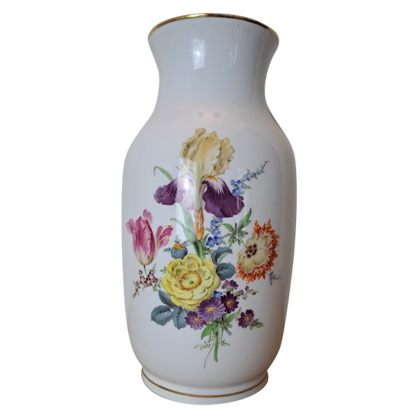 Meissen, Große Vase, Blumen, Porzellan, 20. Jahrhundert.