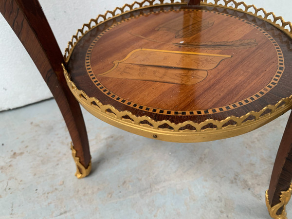 Transition style snack table in 20th century marquetry