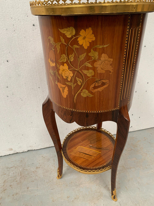 Transition style snack table in 20th century marquetry