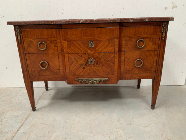 Commode Louis XVI en marqueterie de bois de placage XX siècle