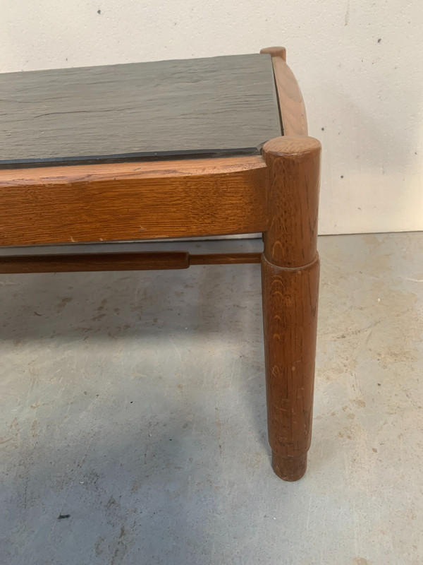 20th century oak coffee table with slate top