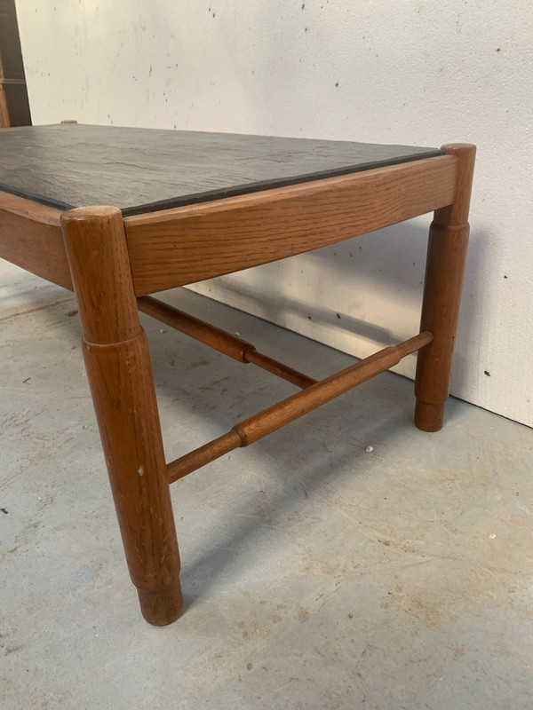 20th century oak coffee table with slate top