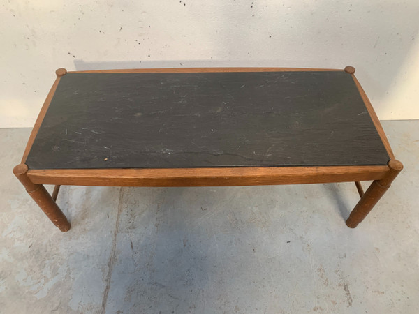 20th century oak coffee table with slate top