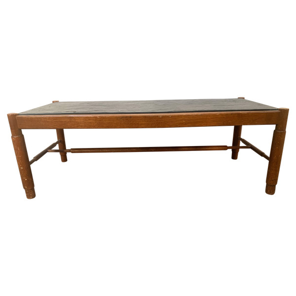 20th century oak coffee table with slate top