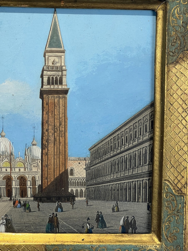 19th CENTURY PAINTING / GOUACHE "SAINT MARK'S SQUARE IN VENICE" IN THE STYLE OF CANALETTO