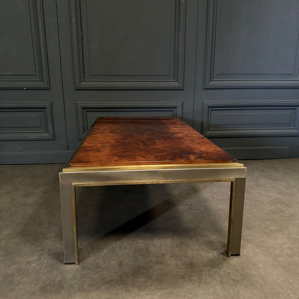 1970 burl coffee table with gold chrome base