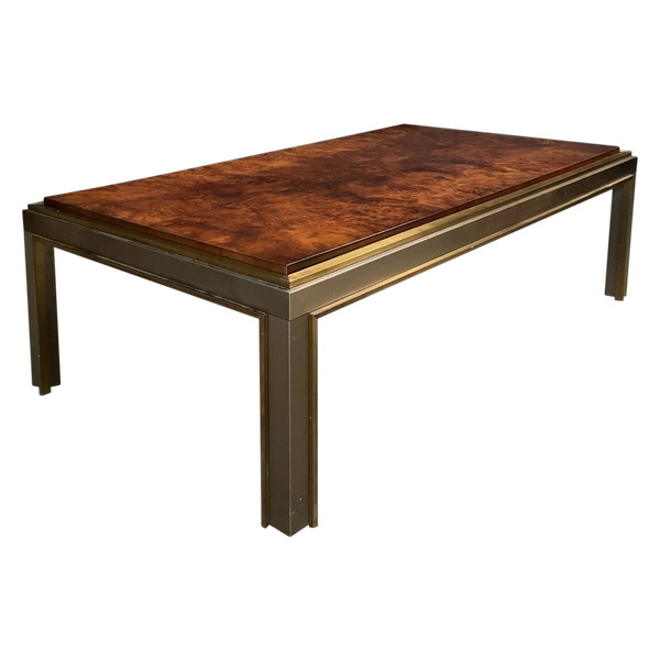 1970 burl coffee table with gold chrome base