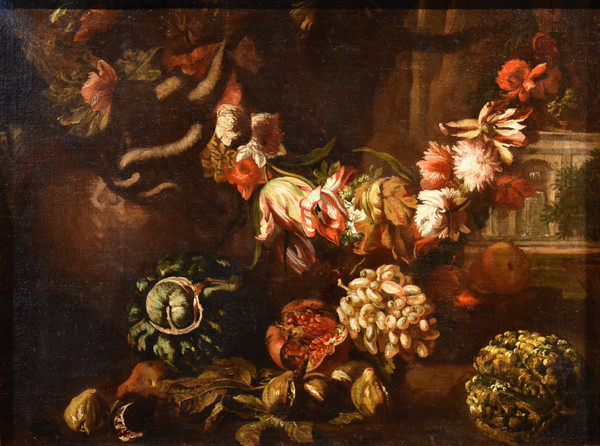 Aniello Ascione (Naples, C. 1680 - 1708), Nature Morte Avec Feston De Fleurs