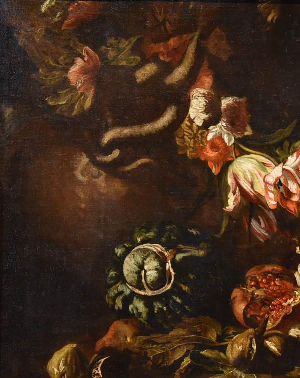 Aniello Ascione (Naples, C. 1680 - 1708), Nature Morte Avec Feston De Fleurs