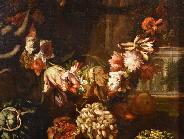 Aniello Ascione (Naples, C. 1680 - 1708), Nature Morte Avec Feston De Fleurs