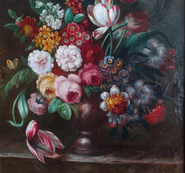 Ecole française du XIXe siècle, grande nature morte aux fleurs, cadre Louis XVI - 61cm x 82cm