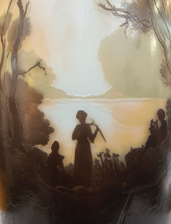 Muller Frères Grande vaso Art Nouveau "Paesaggio lacustre con musicisti